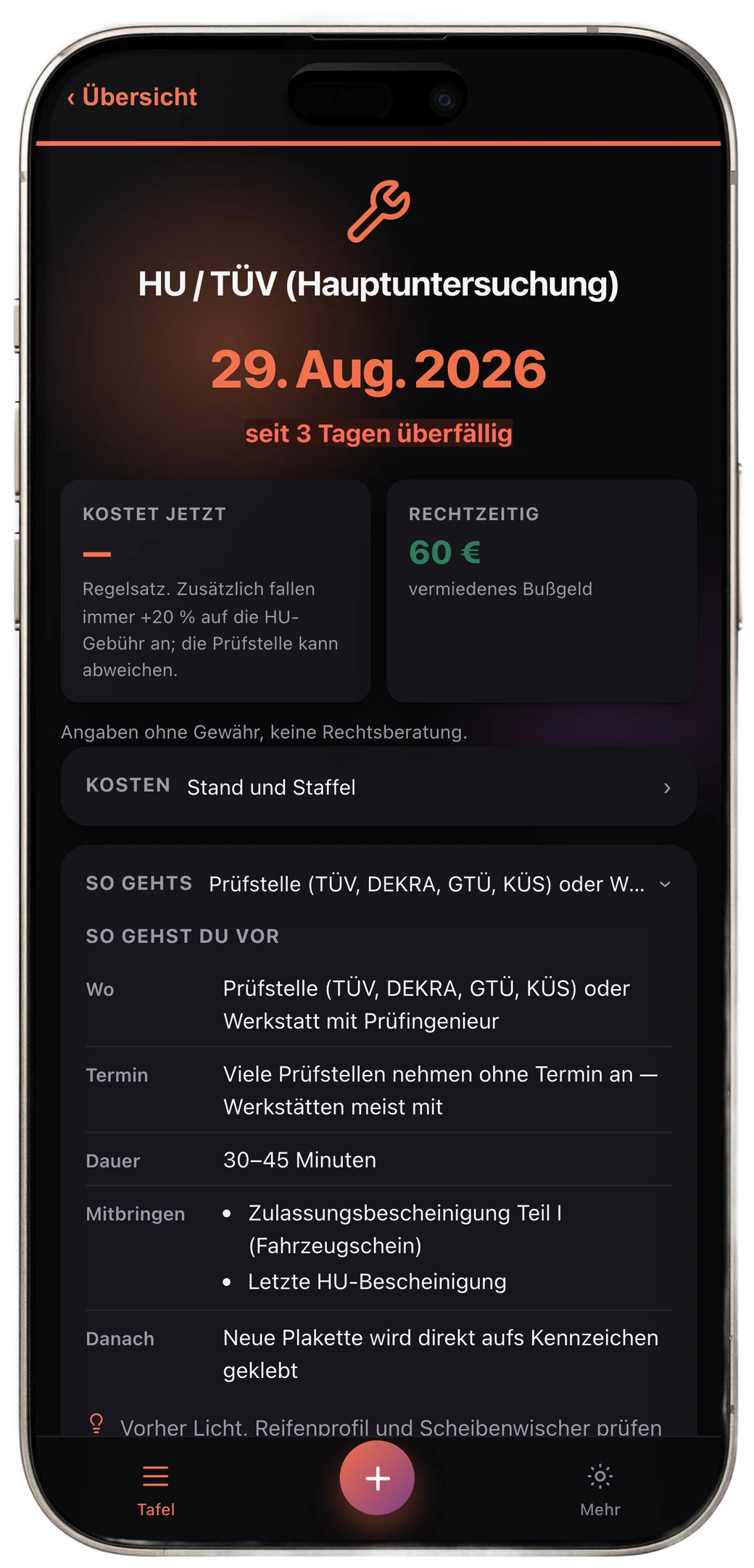 FristWächter auf dem iPhone: eine Frist im Detail